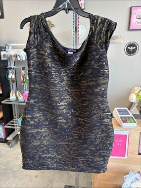 Hot Gal Black and Gold Textured Mini Dress